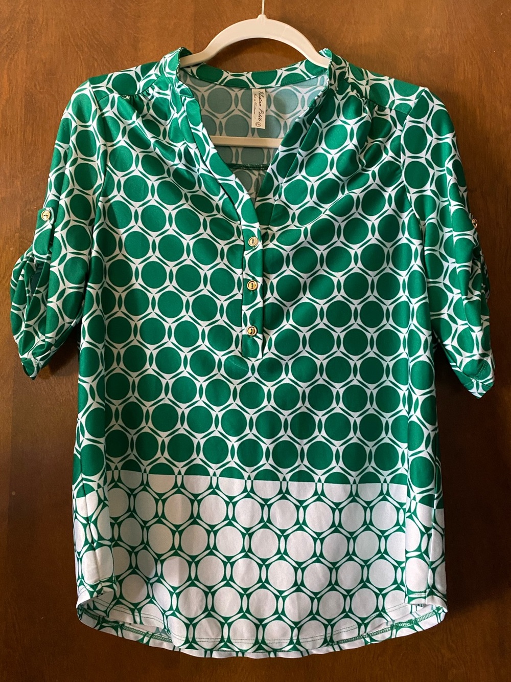 PerSeption Concept Green and White Geo-Print Tunic Blouse